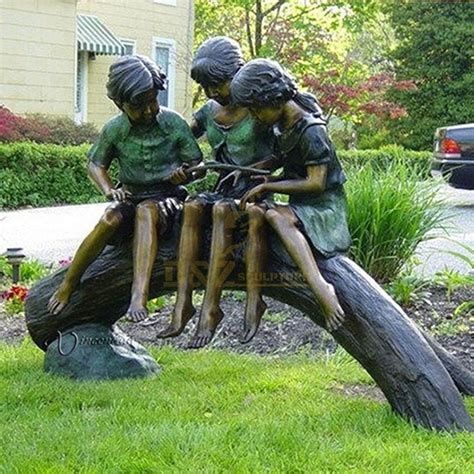 Life Size Bronze Boy And Girl Reading Book Garden Statue