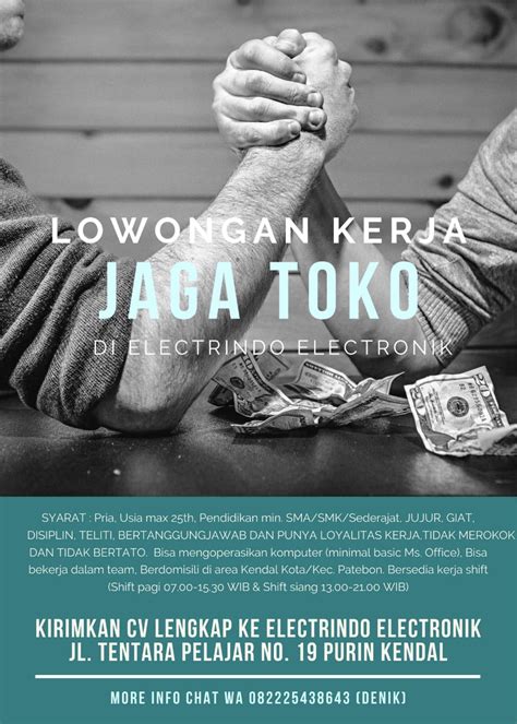 Loker ini dihimpun mulai awal tahun bulan januari, februari dan selain di pabrik alternatif lainnya kerja di sebuah toko. Loker Jaga Toko di Elektrindo Elektronik Purin Kendal ...