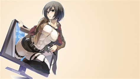 Wallpaper Illustration Anime Girls Big Boobs Cartoon Cleavage Shingeki No Kyojin Mikasa