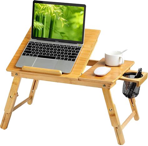 Foldable Bamboo Lap Desk Height Adjustable Bed Serving Tray Lap Stand