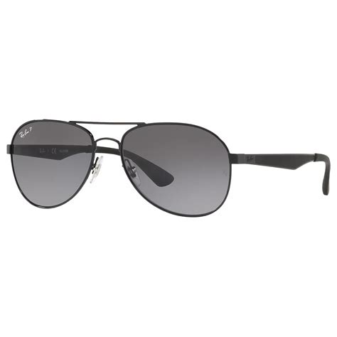 ray ban rb3549 polarised aviator sunglasses shiny black grey gradient at john lewis and partners