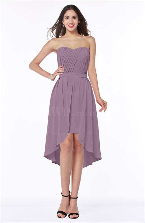 Mauve Informal A Line Sleeveless Half Backless Asymmetric Bridesmaid