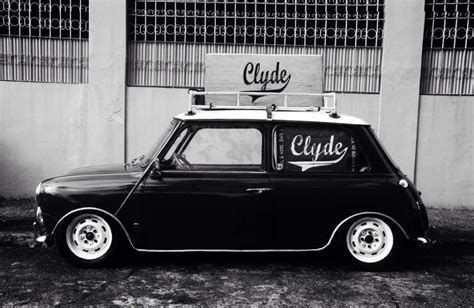 Classic Mini Lowered With White Steel Wheels And Roof Rack Lowered