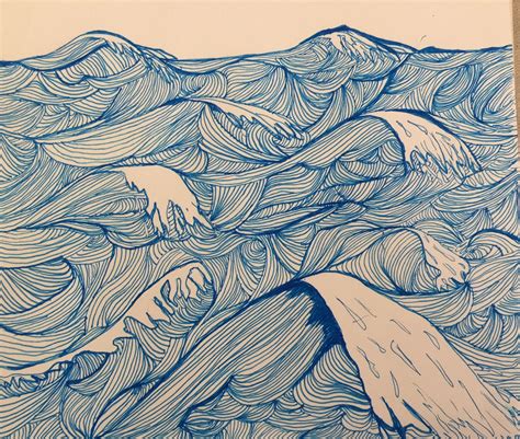 Line Drawing Ocean Waves No Head Above Water Sonnyo Wave Illustration