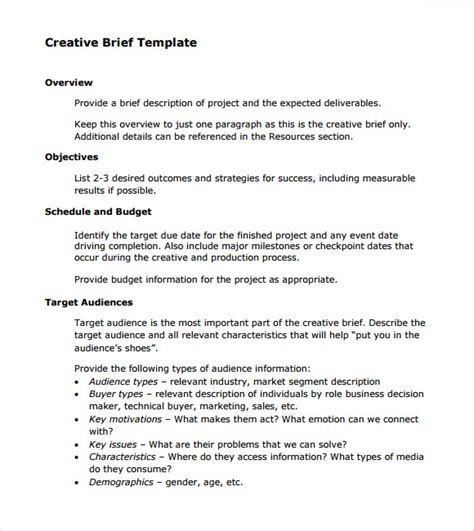 Sample Creative Brief Template 9 Free Documents In Pdf Word