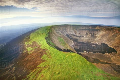 Volcano Caldera Aerial Isabela Island Galapagos Islands Stock