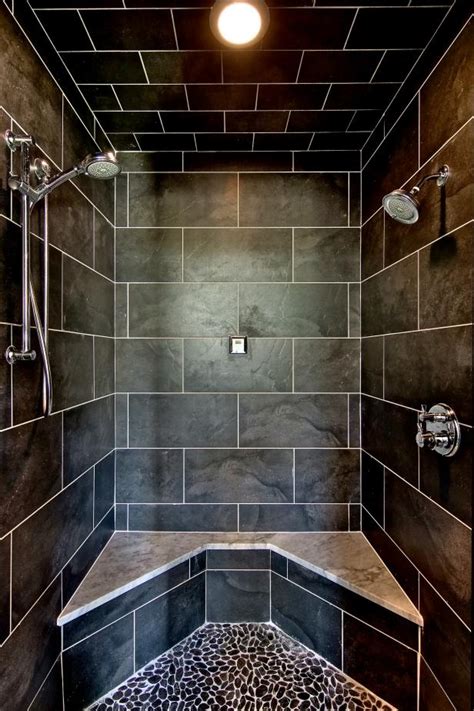 Contemporary Black Shower With Marble-Topped Bench | HGTV