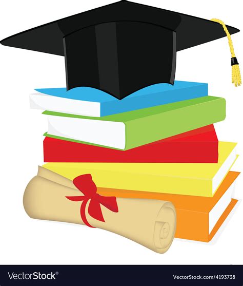 Book Stack Graduation Cap And Diploma Royalty Free Vector
