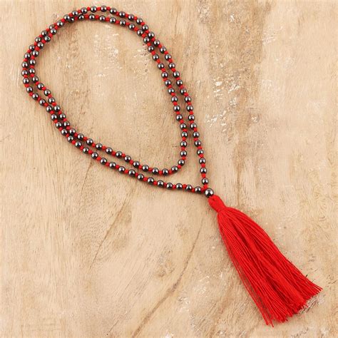 Long Beaded Hematite Red Tassel Necklace From India Red Tassel Trends