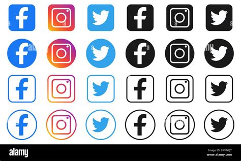 Set Of Most Popular Social Media Icons Facebook Instagram And Twitter