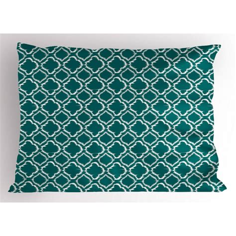 Teal Pillow Sham Traditional Ikat Style Pattern With Abstract Curves