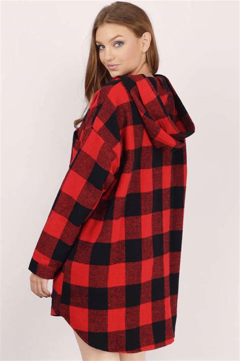 Checked Out Hooded Jacket In Black And Red 34 Tobi Us