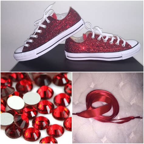 All Star Red Converse With Siam Red Crystals Bedazzled Shoes