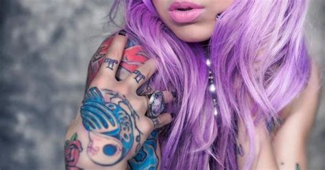 Hot Girl With Purple Hair And Tattoos Extrinitis Tattoos Pinterest