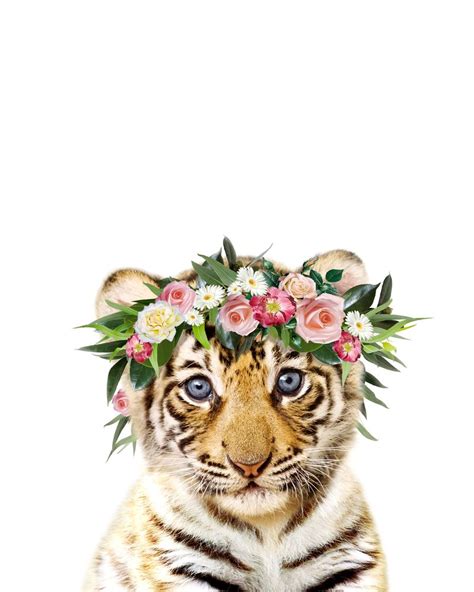 Baby Tiger With Flower Crown Baby Animals Art Print By Synplus Art