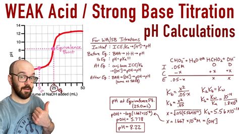 Weak Acid Strong Base Titration All Ph Calculations Youtube