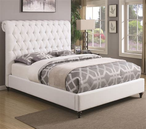 Coaster Devon King Upholstered Bed In White Fabric 300526ke