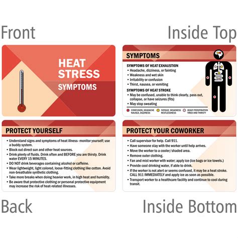 Check spelling or type a new query. Heat Stress Symptoms Bi-Fold Laminated Safety Wallet Card, SKU - BD-0656