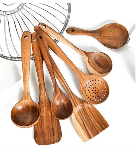 7 Teak Utensils Wooden Spoons For Cooking Reusable Wood Etsy