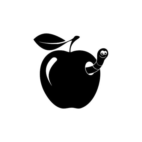 Premium Vector Apple Silhouette With Worm And Leaf