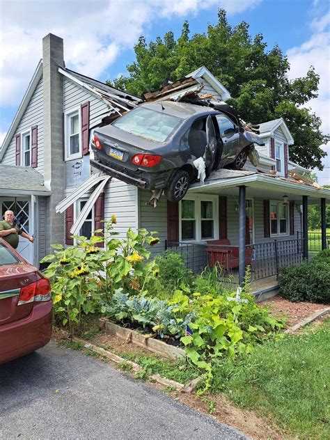 vehicle crashes into 2nd story of pa home ‘there s a car on your roof