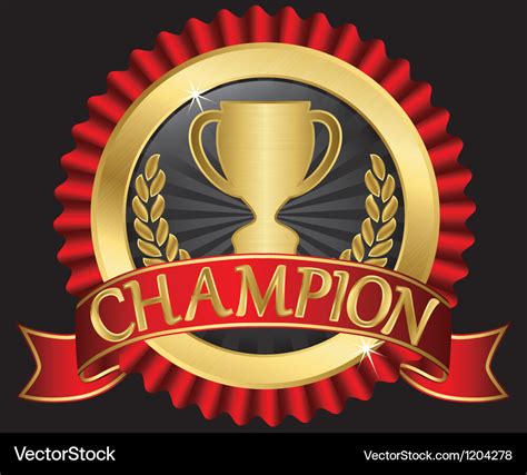 Champion Cup Sign With Red Ribbon Royalty Free Vector Image