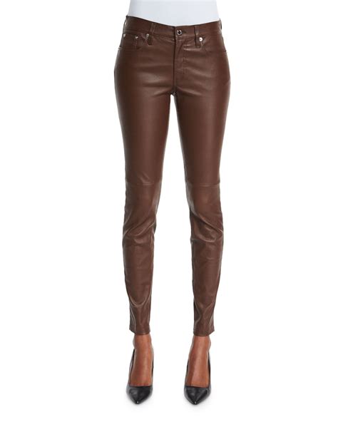 Ralph Lauren Black Label Stretch Leather Skinny Pants In Brown Lyst