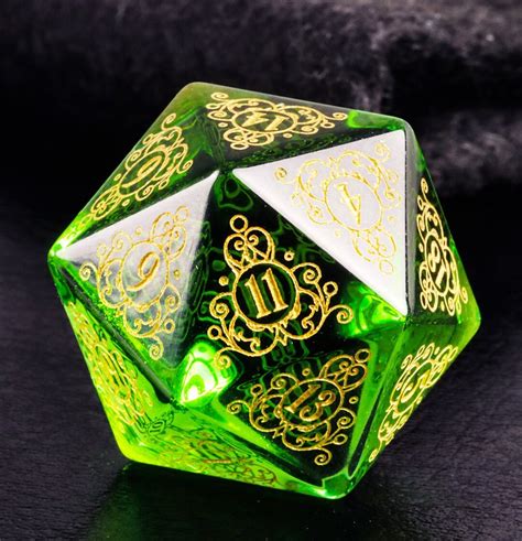 Full Set Green Glass Polyhedral Dice Set Set Druid Style Dungeons And