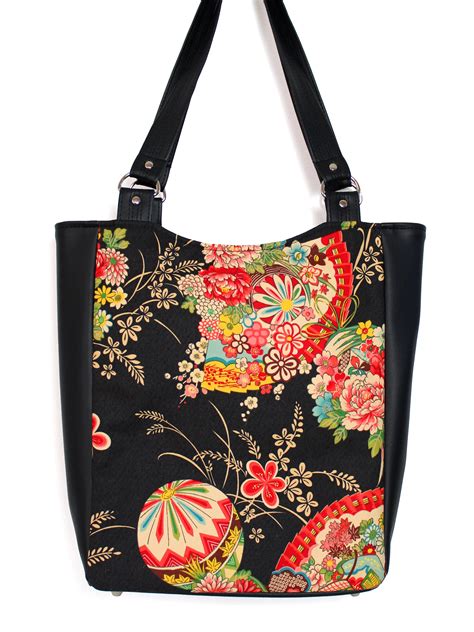 Large Tote Bag Japanese Fans Handmade Vegantote Bag With Pockets