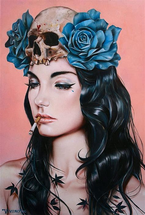 Skull Queen By Brian M Viveros 2016 Modern Painting Cigarette Girl