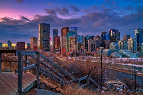 Moody Morning Sunrise Sky Over Downtown Calgary Stock Photo Image Of