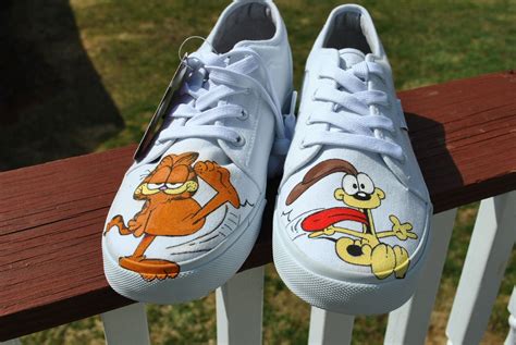Custom Made Funny Hand Painted Sneakers With Garfield And Odie Size 9