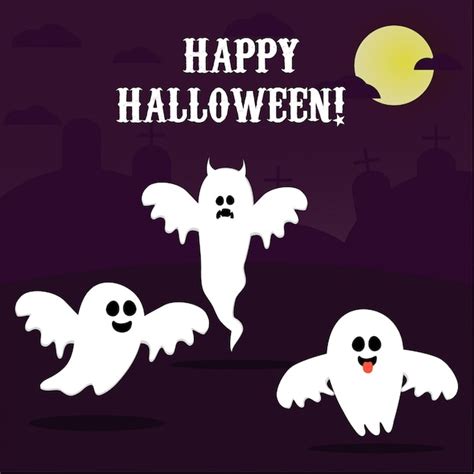 Premium Vector Happy Halloween Ghost Scary White Ghosts Cute