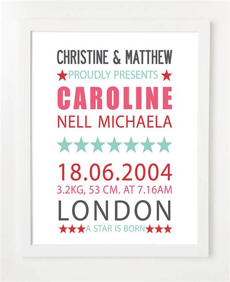 Personalised Kids Baby Birth Name Print By I Love Art London