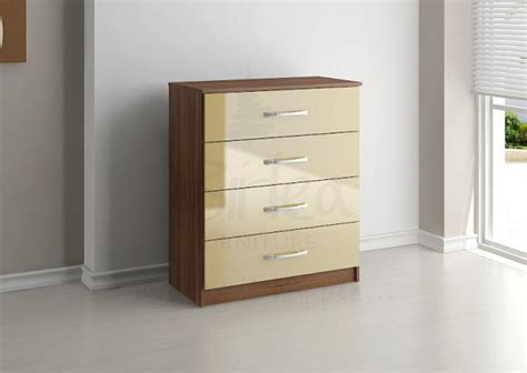 You'll receive email and feed alerts when new items arrive. Birlea Lynx Walnut with Cream Gloss 4 Drawer Chest of ...