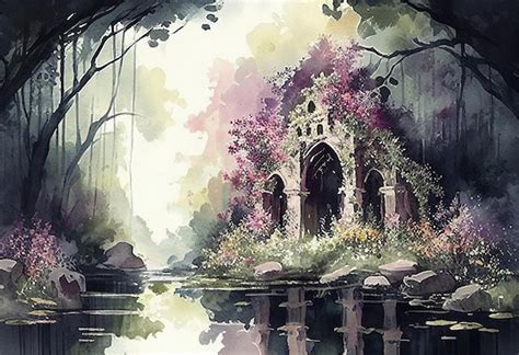 Premium Photo A Watercolor Painting Of A Mystical Enchanted Fairytale