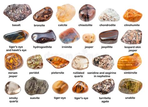 Set Of Various Brown Gemstones With Names Isolated Stock Image Raw