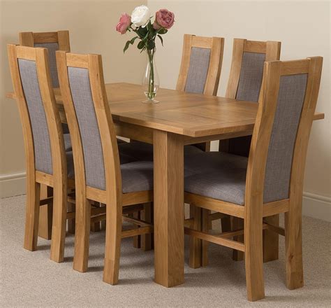 Hampton Extending Rustic Oak Dining Table With 6 Grey Stanford Dining