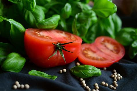Tomatoes And Basil Royalty Free Stock Photo