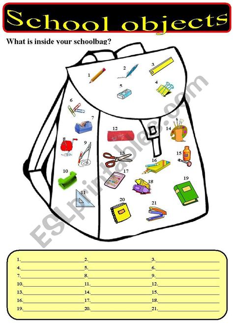 What Is Inside Your Schoolbag School Objects Esl Worksheet By Açores