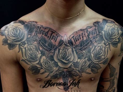 The brave and enduring heart is at the center of the chest. eddieborneoink:neo-traditional-chestpiece-neo-traditional ...