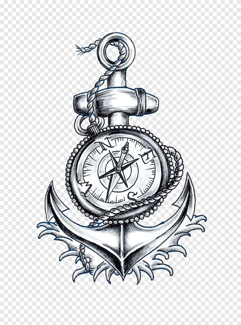 A compass tattoo is a common sight among fishermen and sailors. Illustration boussole grise, boussole ancre roue du navire ...