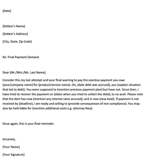 Free Final Demand Letter For Payment Sample Template