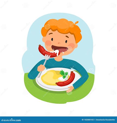 Child Eating Healthy Food Stock Vector Illustration Of Meal 102080165
