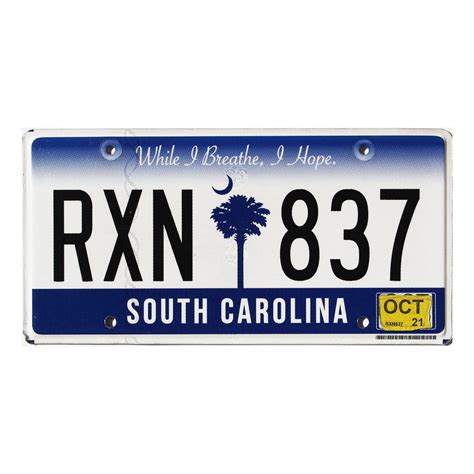 2021 South Carolina Rxn837 Sc License Plates