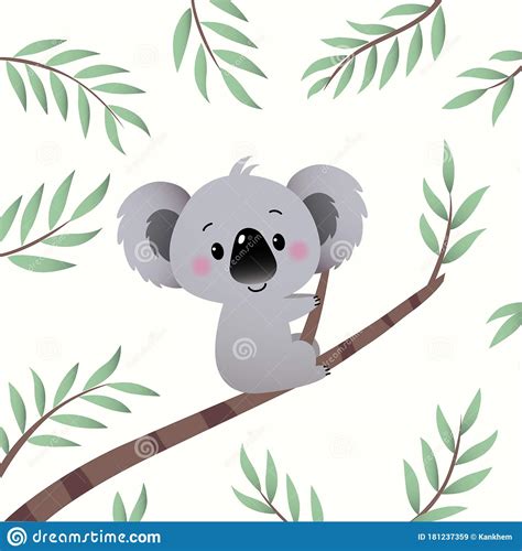 Vector Illustration Cartoon Koala Climbing In The Eucalyptus Tree