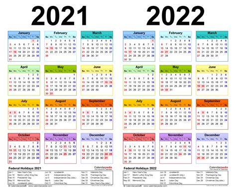 Two Year Calendar 2021 And 2022