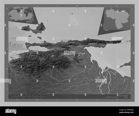 Sucre State Of Venezuela Grayscale Elevation Map With Lakes And