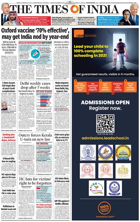 The Times of India Delhi-November 24, 2020 Newspaper