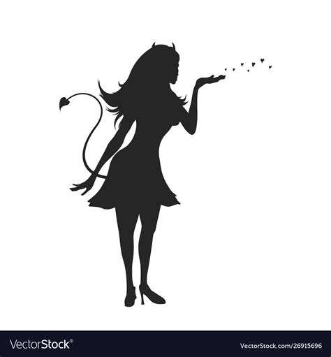 Black Silhouette Devil Girl Halloween Party Vector Image